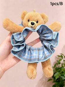 1/1/2/Pcs/Set Brown Plush Headband + Bear Plaid Hair Scrunchie Combination, Cute Hair Accessories - Suitable For Girls And Women, Essential For Daily Wear And Parties - Multicolor - View 12