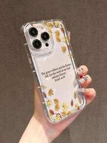 1pc Autumn Fallen Leaves Bible Quote Pattern Full Coverage TPU Anti-Drop Phone Case Compatible With Apple 17 16 15 14 13 12 11 Pro Max And Series - Multicolor - View 2