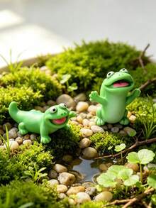 Green Lizard Desktop Ornament With Funny Expression, Computer Monitor Decor, Dashboard Decoration, Rearview Mirror Hanging Ornament, PC Office Desk Bookshelf TV Decoration - Lizard - View 4