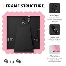 1pc Wavy Scalloped Edge Photo Frame, 4x4/4x6/5x7 Inch UV Printed Floral Border Picture Frame, Desktop Stand & Wall Mount Display Frame, Bohemian Sweet Style Home Decor, Suitable For Bedroom Living Room, Pink/Light Blue/Dark Green (Random Photo Paper) - 1PC - View 6