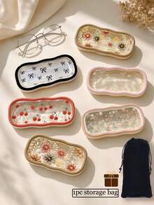 Transparent Floral Print Eyeglass Case, Eye-Catching Portable Shockproof Handheld Eyeglass Storage Box, Vintage Fashion Eyeglass Case, Unisex, Cute Holiday Gift (Random Print Position) - Multicolor - View 1
