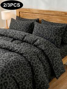 2/3pcs Black Leopard Print Duvet Cover Set, Easy Care Soft Bedding, Breathable Comfortable, Wrinkle-Resistant, Luxury Hotel Style, Gift For Parents And Friends, Includes 1 Duvet Cover + 1/2 Pillowcases, Size Options: Extra Large, Large, Standard Double, Single, Dorm Bedding, Sweet Girl Style - Black - View 2