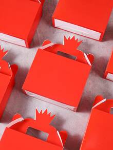 2/4/6/8/16 buah Kotak Kado Kertas Merah, Kotak Permen Persegi Panjang Warna Solid dengan Pegangan Mahkota, Kotak Kemasan Permen, Kue, dan Camilan, Cocok untuk Souvenir Pesta Ulang Tahun, Perayaan Pernikahan, Pembungkus Kado, dan Perlengkapan Pesta - merah - View 3