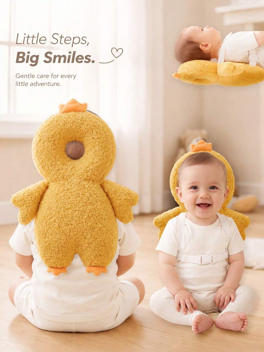 Upgraded Baby Protective Pillow, Thickened & Enlarged Toddler Protection Pad, Large Size 35*30cm, Head Protection Pillow For Crawling And Walking Babies, Travel Gear, Adjustable Breathable Head Protector Backpack, Infant Learning To Walk Supplies, Cartoon Bear Rabbit Chick Design, Machine Washable, Easy Storage, Ideal Gift For Halloween And Christmas