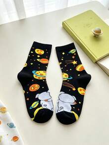 1 Pair Women's Black Planet Pattern Soft Comfortable Cute Fun Casual Shoes, Suitable For Home Leisure, Outings And Parties - Black - View 5
