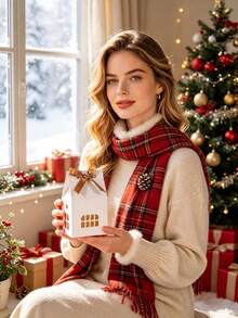 Kotak Hadiah Berbentuk Rumah Natal dengan Pita, Kotak Hadiah Permen Berlubang, Tersedia Ukuran Kecil dan Besar, Cocok untuk Souvenir Pesta Natal, Kotak Hadiah Kue, Dekorasi Kemasan Hadiah Liburan - View 3
