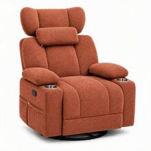 Extra Manual Rocking Recliner - Orange+Dark Brown + Chenille - View 9