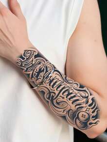 1Pc Man Tattoo Fake Goth Temporary Tattoos Gothic Letter Semi Permanent Waterproof Sweatproof Last For 1-2 Weeks Realistic Herbal Juice Anti-Friction Non-Reflective Black For Woman And Men Tattoo Stickers - HF - View 3