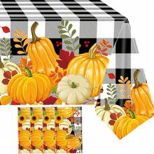 4 Paket/1 Buah Taplak Meja Kotak-kotak Musim Gugur Taplak Meja Plastik Motif Taplak Meja Kotak-kotak Hitam Putih Motif Buffalo dengan Taplak Meja Musim Gugur Sekali Pakai untuk Ruang Makan Dapur Pesta Thanksgiving Musim Gugur 54 X 108 Inci - MultiWarna - View 8
