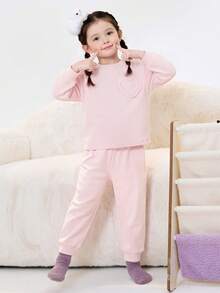 Balabala Soft Skin‑Friendly Tween Girl Pajama Set Wearable Home Loungewear For Boys & Girls Autumn Winter - Pink - View 4