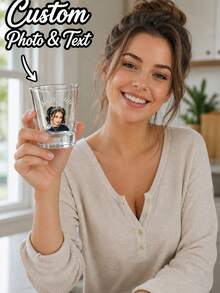 Custom Glass Shot Glasses With Photo, Personalized Text Shot Glasses, Customized Picture Clear Shot Glass Cup, Customizable Party Drinkware For Wedding Birthday Holiday Celebration, Gift For Friends Family Couples Bar Home Use - Multicolor - View 2