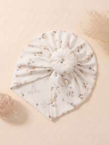 1pc Newborn Beige Bun Headband Fontanelle Protector Soft Cute Baby Headband Hat Set - Multicolor - View 7