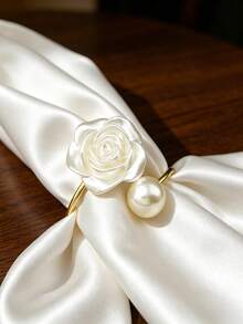 1/12/30/60pcs Elegant Pearl Rose Napkin Rings, Napkin Buckles, Hotel Napkin Rings, Wedding Banquet Napkin Rings, Home Daily Table Decor, Tablecloth Accessories, Wedding Decoration - Multicolor - View 4