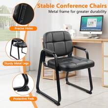 Waiting Room Guest Chair With Bonded Leather Padded Arm Rest For Office Reception And Conference Desk Black With Sled Base 2 Pack - Inky - View 7