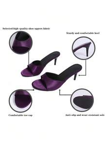 Women's European And American Style Floral Decor High Heel Sandals, Summer Beach Shoes, For Dating, Commuting, Banquet, Party, Gathering - Purple - View 4