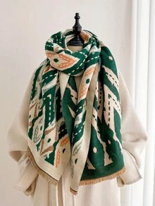 1pc Vintage Rhombus Ikat Pattern 65*180cm Shawl, Heavy Brushed Polyester Imitation Cashmere, Fall Winter Multi-Use Wrap For Trip Gathering - Multicolor - View 9