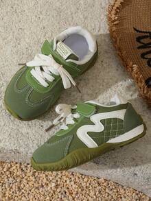 1 Pair Kids Fresh Green Lightweight Soft Sole Casual Sneakers, Suitable For School Running And Shopping - Green - View 3