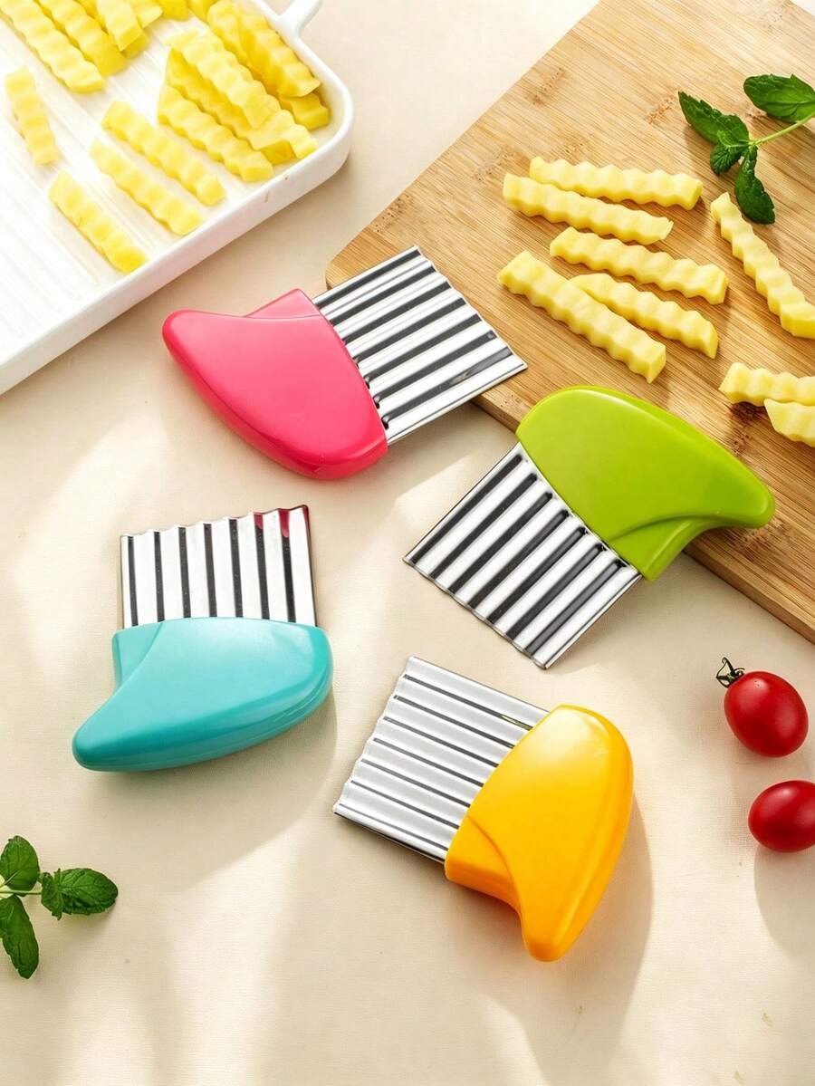 1pc/10pcs/5pcs Creative Stainless Steel Wavy Potato Slicer, Multi-Function Vegetable Slicer Kitchen Gadget - Multicolor - View 1