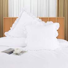 Housse de Couettet à Volants 220x240 cm (Blanc) | Parure de lit 220x240 cm avec 2 Taies d'oreiller 65x65 cm - Ensembles de Houss - couleur comme sur la photo - Voir 2