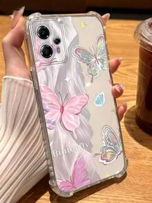 1pc Creative Half-Feather Butterfly Transparent 4-Corner Anti-Drop Raised Screen Design Phone Case Compatible With Apple 17 Pro Max/9 Pro XL/Smart 8/Hot 40i/Spark 20/Spark 20C/Spark Go 2024/Moto G84 Spring Gift Party - Clear - View 2