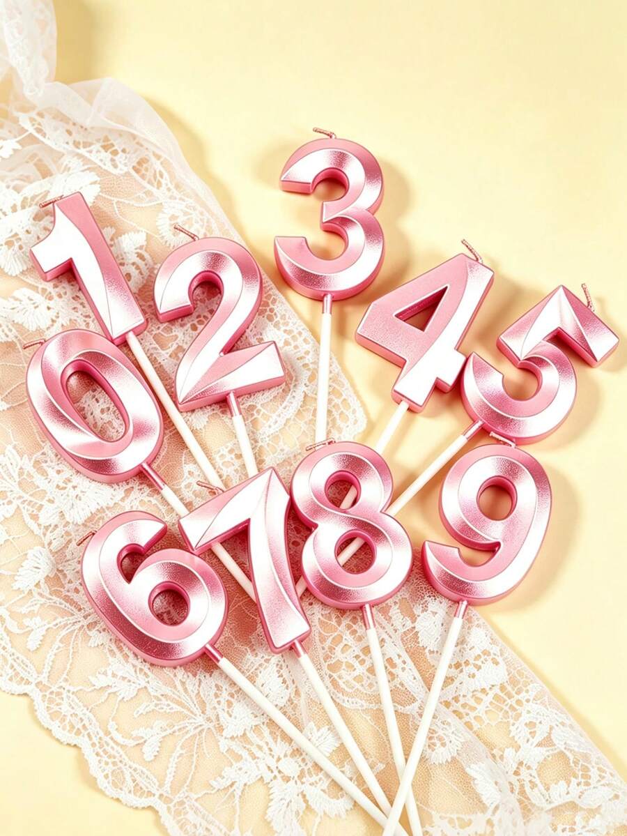 1pc 0-9 Number Birthday Candle, Pink Number Candle Cake Topper With Base, For Birthday Cake, Wedding Anniversary, Proposal, Anniversary, Graduation Party Cake Decoration - View 1