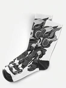 Cool 360° Printed Men's Socks - Streetwear Socks,Cartoon Skull,American Graffiti,Gothic,Colorful,Funny Socks, Fit Daily, Holiday & Party Occasions - Black and White - View 6