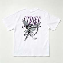 Y2K Retro Hip-Hop Street Style T Shirt - The Back Is Printed With Angels And"STRIKE"Pattern,White Background With Purple/Black,Round Neck,Short Sleeve - 白色 - 查看 2