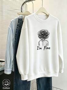 Women's Crew Neck Sweatshirt, Travel Pullover, Cotton Top, Women's Autumn/Winter Basic Sweatshirt - White - View 3