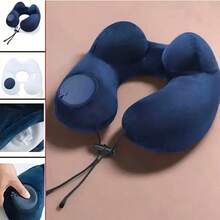 U-Shaped Inflatable Portable Polyester Travel Neck Pillow With Detachable Zipper Pillowcase, Ideal For Side Sleeping, Suitable For Airplane, Car, Nap, Travel Accessory - Multicolor - View 7