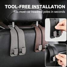 1pc Universal Car Seat Headrest Double Hook, Foldable Leather Car Back Seat Hook, Heavy Duty Easy Install Car Storage Hook, Suitable For Handbags, Wallets, Shopping Bags And Clothing, Multi-Functional Car Interior Organizer Accessory, Car Enthusiast Gift - Multicolor - View 6