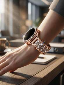 Rhinestone Watch Band + Watch Case Set, Compatible With Samsung Galaxy Watch 9/8 40mm And 44mm. Elegant Fashion Shiny Metal Rhinestone Watch Band, Anti-Drop Anti-Scratch Rhinestone Watch Case, Suitable For Casual, Party, Business, Women's Smart Watch Band And Case - Sparkling Diamond Strap + Case - Rose Gold - View 2