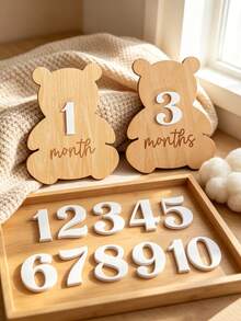 Wooden Double-Sided Milestone Sign Set, Interchangeable Milestone Card Set, Double-Sided Baby Milestone Birth Announcement Board, Newborn 1-12 Months Photo Props, Newborn Welcome Sign - Multicolor - View 1