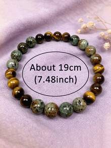 1pc African Turquoise & Tiger'S Eye Bracelet, Prosperity And Good Fortune, Exquisite Vintage Men's Jewelry For Daily Wear, Holiday Vacation Gift - Multicolor - View 2