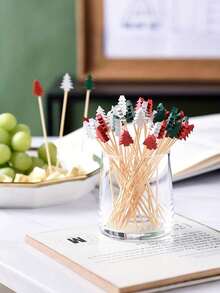 50pcs Christmas Tree Cocktail Picks - Holiday Food Skewers, Suitable For Fruit, Burgers, Cupcakes And Appetizers, Party Decoration - Multicolor - View 2
