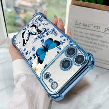 1件新款紫色蝴蝶電鍍四角氣囊防震/加厚透明TPU保護殼，適用於Apple 17 Pro Max/16 Pro/16/13 Pro Max/12 Pro Max/11/15 Pro Max/14 Pro Max/Galaxy/SAM/Honor/Note 13 Pro/S23 Ultra/S24 Ultra - 遠峰藍 - 查看 5
