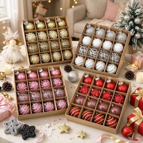16pcs 6cm Christmas Party Decoration Balls, Christmas Hanging Balls, Plastic Balls, Christmas Hanging Ornaments, Christmas Decorations, Suitable For Christmas Tree Scene Decoration, Home Decor, Room Decor, Bedroom Decor, New Year Decor, Outdoor Decor, Holiday Party Decor, Christmas Party Supplies, Christmas Theme Atmosphere Holiday Hanging Decor, Event Party Gifts, Christmas Ball Gift Box Set, Happy New Year, Gifts For Friends And Family