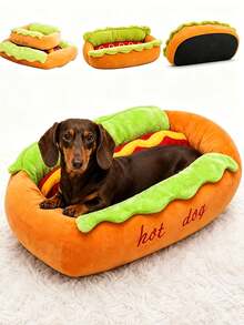 1pc Cute Bread Hot Dog Shaped Pet Bed, Universal For Cats And Dogs, Removable And Washable Pet Mat, Comfortable Soft Small Pet Sofa, Non-Slip Bottom Design - Multicolor - View 4