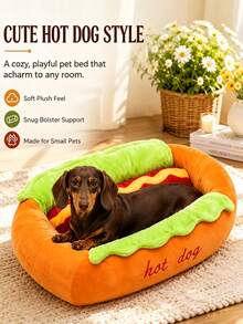 1pc Cute Bread Hot Dog Shaped Pet Bed, Universal For Cats And Dogs, Removable And Washable Pet Mat, Comfortable Soft Small Pet Sofa, Non-Slip Bottom Design - Multicolor - View 1