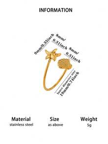 1PC Zirconia Double Shell Rings For Women Gold Color Stainless Steel Blue Crystal Shell Ring Ocean Beach Summer Fashion Jewelry Gift - Multicolor - View 8
