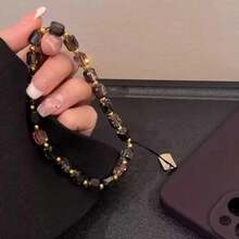 1pc DIY Beaded Glass Chain Wrist Strap Keychain Phone Lanyard Camera Strap Phone Case Accessory Pendant - Multicolor - View 4