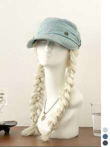 Vintage Washed Equestrian Hat Women's Summer Fashion Versatile Face-Slimming Sun Protection Newsboy Beret Hat Vintage Denim Pleated Flat Top Equestrian Hat Fashion Versatile Face-Slimming Beret Hat Women's Wide Brim Sun Protection Baseball Cap - Multicolor - View 2