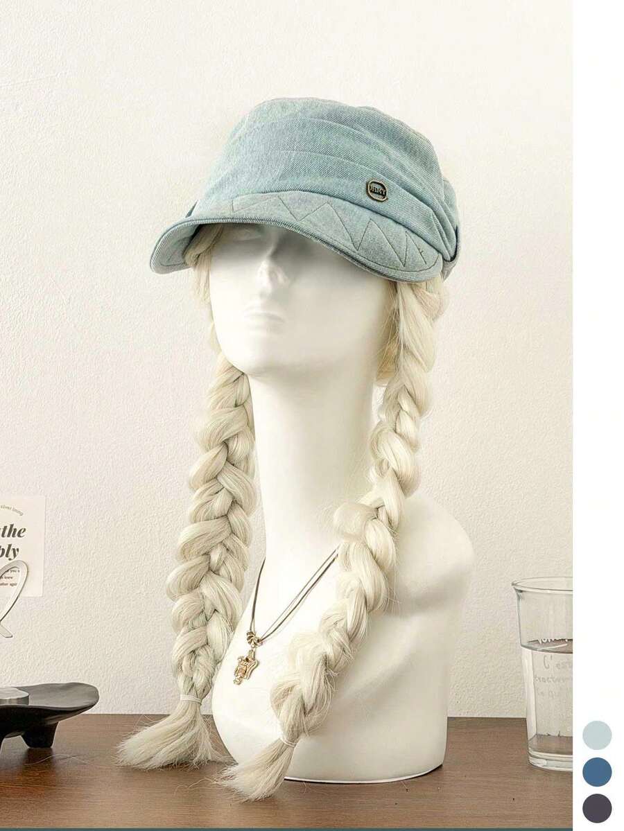 Vintage Washed Equestrian Hat Women's Summer Fashion Versatile Face-Slimming Sun Protection Newsboy Beret Hat Vintage Denim Pleated Flat Top Equestrian Hat Fashion Versatile Face-Slimming Beret Hat Women's Wide Brim Sun Protection Baseball Cap