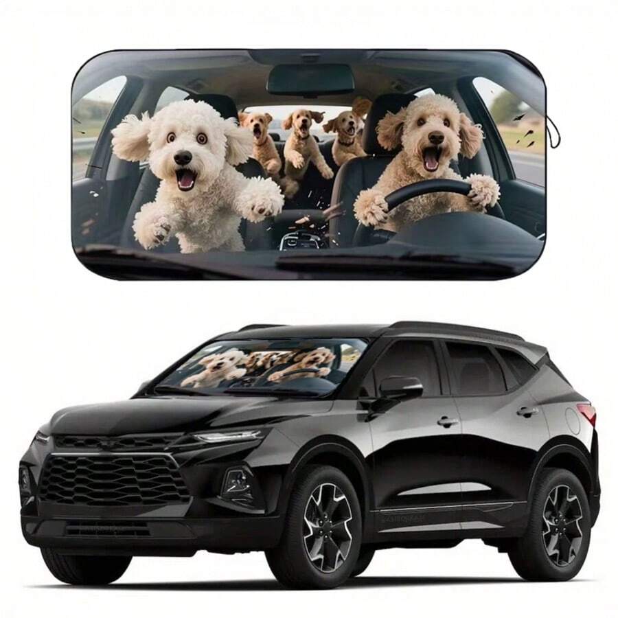 1pc Cute Puppy Car Sunshade, Made Of Polyester Fiber, Durable 190T Material Blocks UV Rays And Provides Heat Protection For Car Interior, Suitable For Various Car Models Front Windshield, With Heat Insulation And Privacy Protection Functions, Keeps Your Car Cool, Foldable For Easy Storage