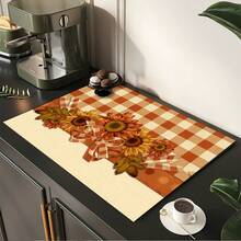 Vintage Floral Plaid Pattern Printed Drainage Mat/Absorbent Mat/Drying Mat For Coffee Machine And Tableware - Absorbent Polyester Desktop Protector With Rubber Non-Slip Backing, For Kitchen Countertop Decoration - Home, Bar And Dining Table Placemat - Multicolor - View 4