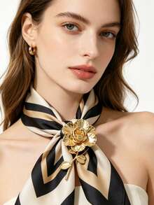 1pc Vintage 3D Gold Rose Flower Brooch, High-End Metallic Texture Floral Pin, Elegant Luxury Accessory For Suit, Coat, Jacket, Dress, Evening Gown, Banquet, Commute, Daily Wear, Exquisite Petal Detail, Versatile Atmosphere-Enhancing Ornament, Suitable For Gift Or Personal Use, Women's Elegant Elegant Decorative Accessory, Fade-Resistant Fashion Retro Flower Design Brooch, Create Sophisticated High-End Outfit Look - Gold - View 6