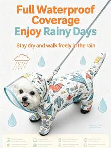 1 Set Full Coverage Hooded Cartoon Waterproof Dog Raincoat With Transparent Face Shield And Reflective Strips, Cute Corgi Or Dinosaur Pattern, Comes With Matching Leash, Suitable For Small, Medium And Large Dogs For Rainy Day Outdoor Walks, Random Style And Color - Multicolor - View 10