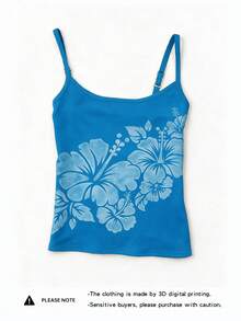 Women Floral Print Casual Versatile Daily Wear Camisole Top Summer, Boho Chic - Blue - View 4