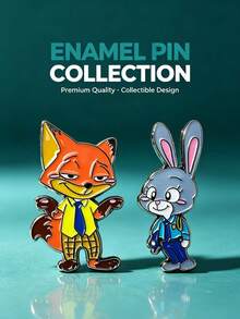 Disney 2pcs Zootopia Cute Cartoon Fox & Rabbit Enamel Pins, Random Style 4pcs Creative Character Brooch Pins For Collar Decoration, Backpack, Jacket And Clothing Accessories - Multicolor - View 2