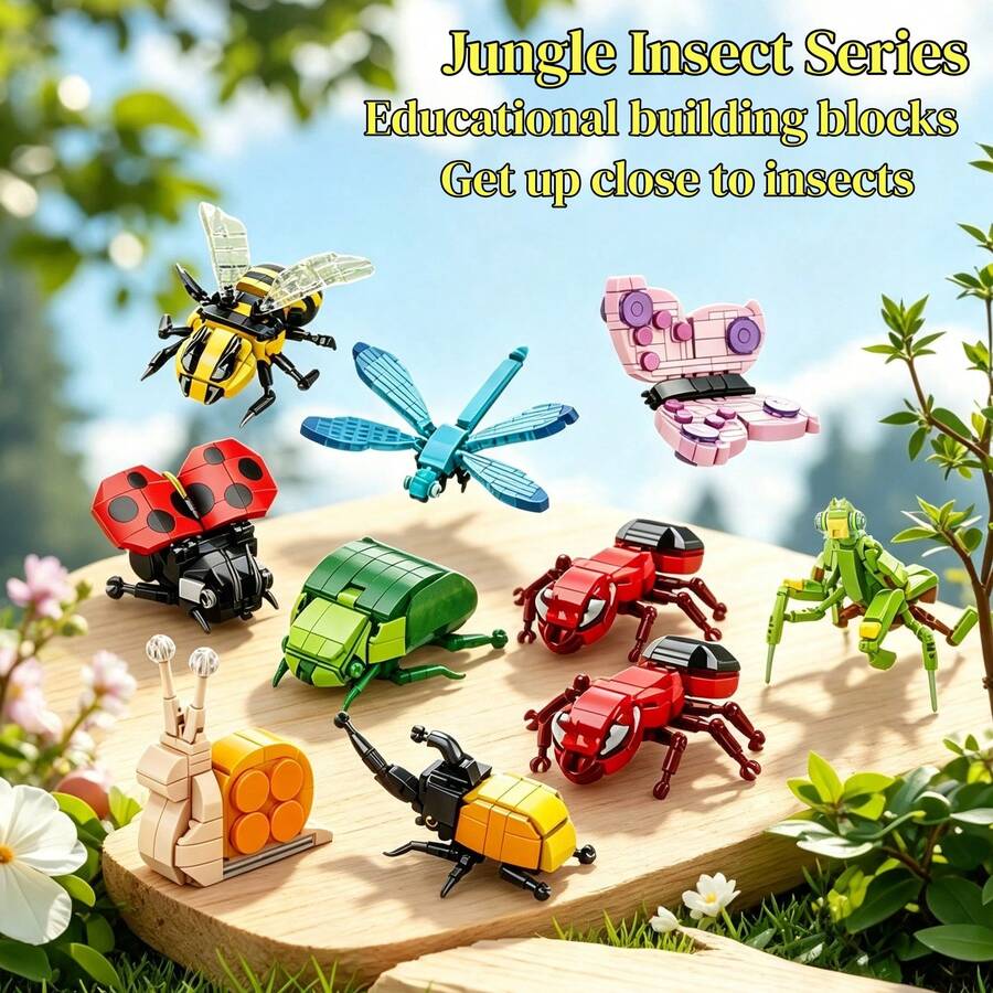 Jungle Element Insect Building Blocks Series, ABS Material, Children's Building Block Toy Set. DIY Educational Science Building Blocks, Gift For Kids/Guests, Get To Know Insect Biology Up Close. Classroom Small Gift. Fashionable Gift For Halloween, Christmas, Eid, Back To School And Other Major Holidays. - Multicolor - View 1