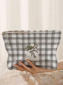 1pc Polka Dot Snowman Print Corduroy Makeup Bag, Zipper Closure, Christmas‑Themed Toiletry Organizer Bag For Daily Use, Travel And Holiday Gifting - Multicolor - View 15
